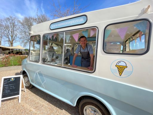 Sussex Scoops, Gloria our vintage ice cream van at Tottington Manor, Henfield, Sussex